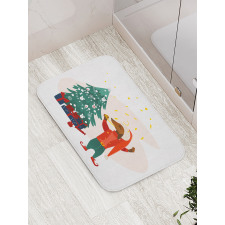 Christmas Dog in Clothes Bath Mat