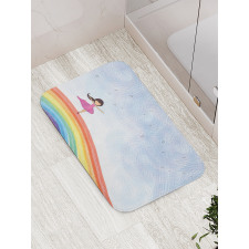 Girl Dances on Rainbow Bath Mat