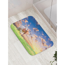 Female Cow in Pasture Sky Bath Mat