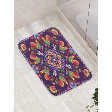 Rooster and Flowers Bath Mat