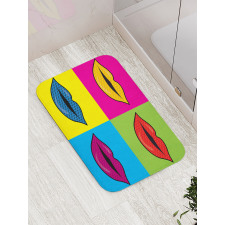 Colored Lips in Squares Bath Mat