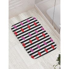 Lipstick Prints on Stripes Bath Mat