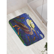 Stain Glass Brown Tone Heron Bath Mat