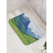 Summer Cloudy Peaks and Grass Bath Mat