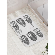 Greyscale Sketch Skulls Bath Mat