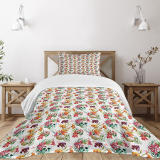 Lilies Blossoms Skull Bedspread Set