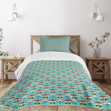 Roses on Skull Pattern Bedspread Set