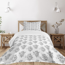 Outline Wild Flowers Plants Bedspread Set