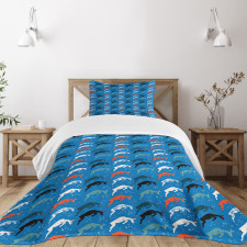 Jumping Pose Drawn Animal Art Bedspread Set