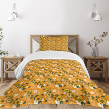 Orange Tones Spring Blossom Bedspread Set