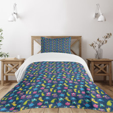 Funny Monsters Making Faces Bedspread Set