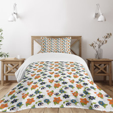 Abstract Flowers Leaves Bedspread Set