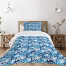 Blue Color Palette Roses Bedspread Set