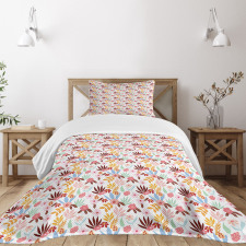 Retro Palm Leaves Branches Bedspread Set