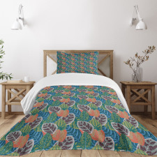 Grunge Houseplant Leaves Bedspread Set