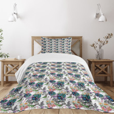 Summer Flowers Exotic Bird Bedspread Set