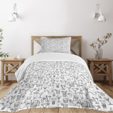 Monochrome Cocktails Bedspread Set