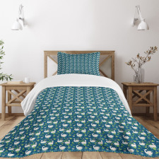 Aquatic Birds Lotus Flowers Bedspread Set