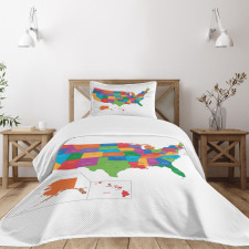 USA Map with States Bedspread Set