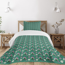 Parrot and Monstera Leaves Bedspread Set