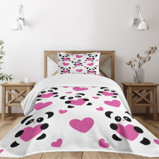 Love Pandas Hearts Bedspread Set