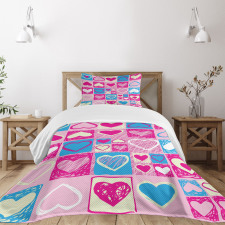 Hearts in Square Shape Bedspread Set