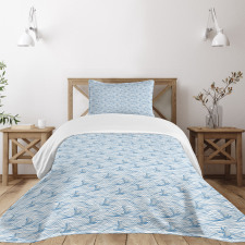 Sea Waves Sailboat Sketch Bedspread Set