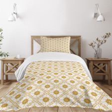 Soft Floral Details in Squares Bedspread Set