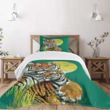 Tiger Family in Jungle Bedspread Set