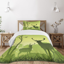 Deer Trees and Crow Bird Bedspread Set