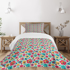 Graphical Flower Silhouettes Bedspread Set