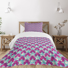 Swirl Wave Style Vivid Motifs Bedspread Set