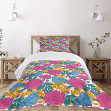 Spring Peony Blossoms Leaves Bedspread Set