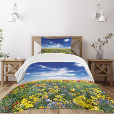 Flowers Cloudy Sky Bedspread Set