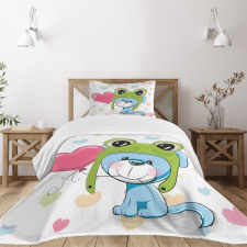 Puppy Dog in Frog Hat Bedspread Set