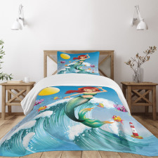 Wave with Cartoon Fish Bedspread Set