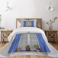 Shutters Flowers Window Bedspread Set