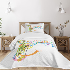 Saxophone Wavy Notes Bedspread Set