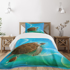 Swimming Turtle Family Bedspread Set