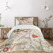 Doodle Eiffel Tower Love Bedspread Set