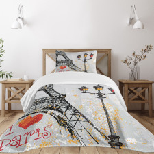 Grunge Eiffel Europe Bedspread Set