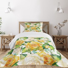 Watercolor Wedding Flowers Bedspread Set