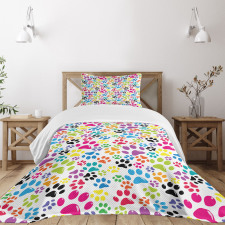 Cartoon Dog Paw Traces Bedspread Set