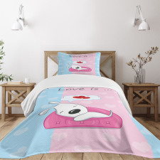 Puppies on Sofa Heart Shape Bedspread Set