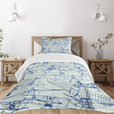 Old Airplane Drawing Bedspread Set