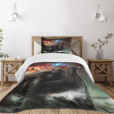 Vikings Boat Stormy Sea Bedspread Set