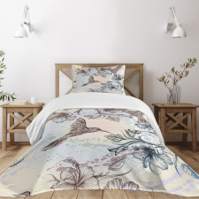 Birds Hibiscus Flowers Bedspread Set