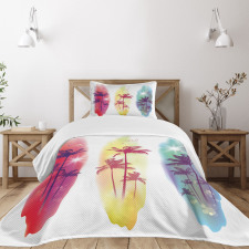 Palm Trees Seagulls Bedspread Set