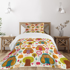 Colorful Owl Woodland Animals Bedspread Set