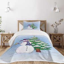 Snowman and Tree Bedspread Set